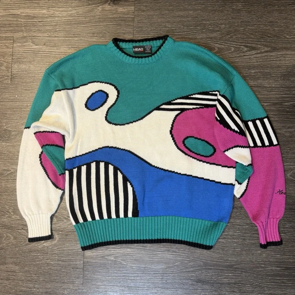 Retro 80's Head Colorful Abstract Oversized Unisex Sweater Vintage Mall Core